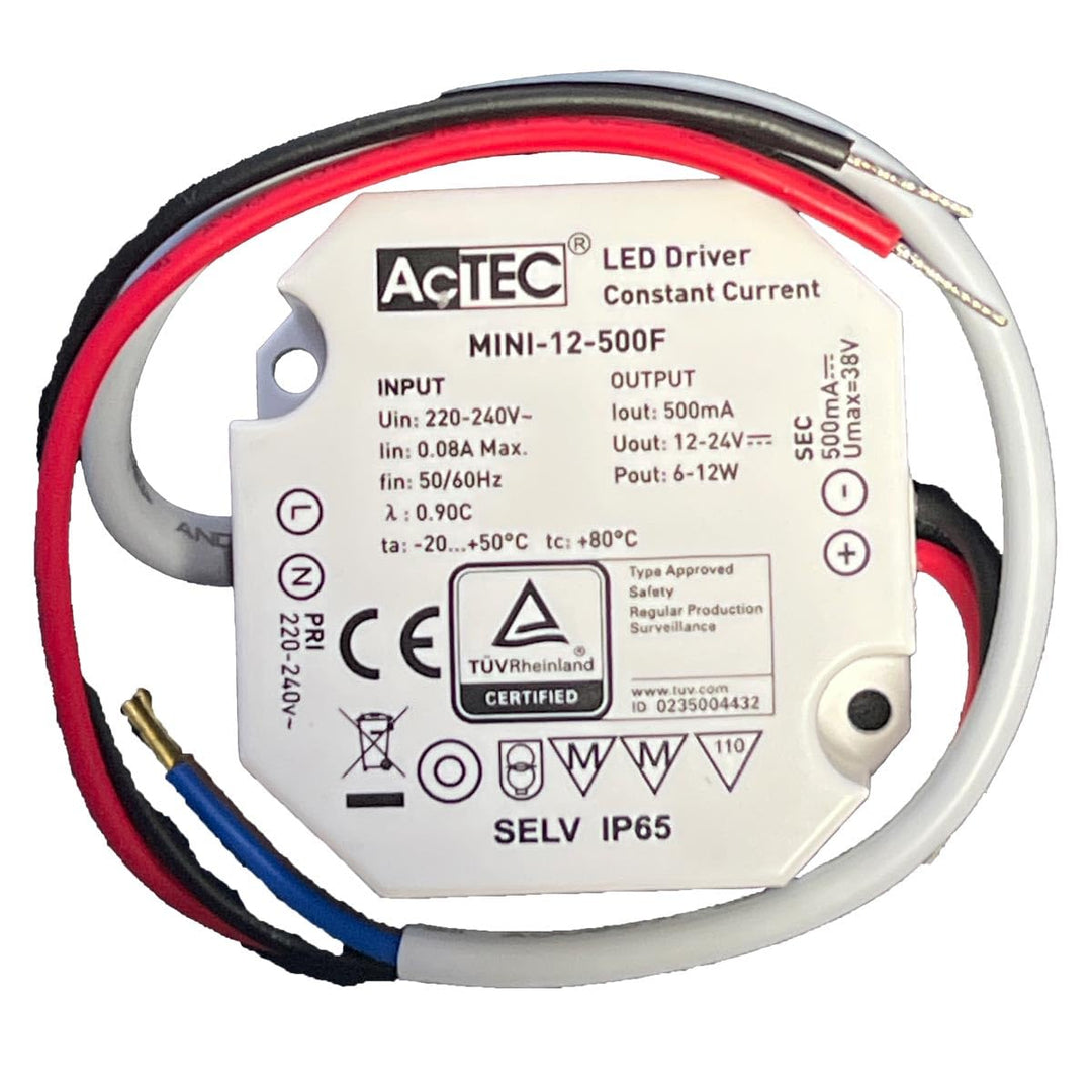 A2ZWORLD Mini LED-Treiber IP65, Konstantstrom 500 mA 12 V-24 VDC 12 W, geringe Grösse 50 x 48 x 24 m