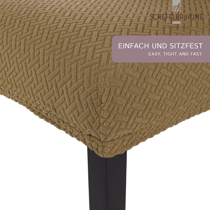 SCHEFFLER-Home Stuhlhussen Stretch Luna/Stuhlhussen Beige 4er Set/elastische Flanell Stuhlabdeckunge