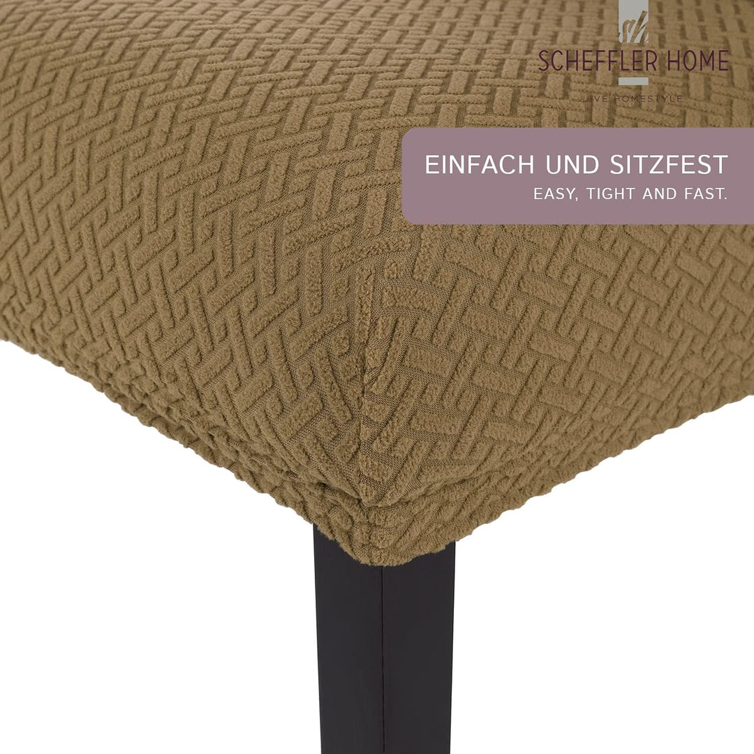 SCHEFFLER-Home Stuhlhussen Stretch Luna/Stuhlhussen Beige 6er Set/elastische Flanell Stuhlabdeckunge