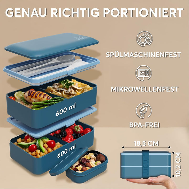 Umami All-in-1 1,2L Bento Lunchbox Erwachsene mit Besteck, 2 Saucenbehältern als Brotdosen Salat, Sn