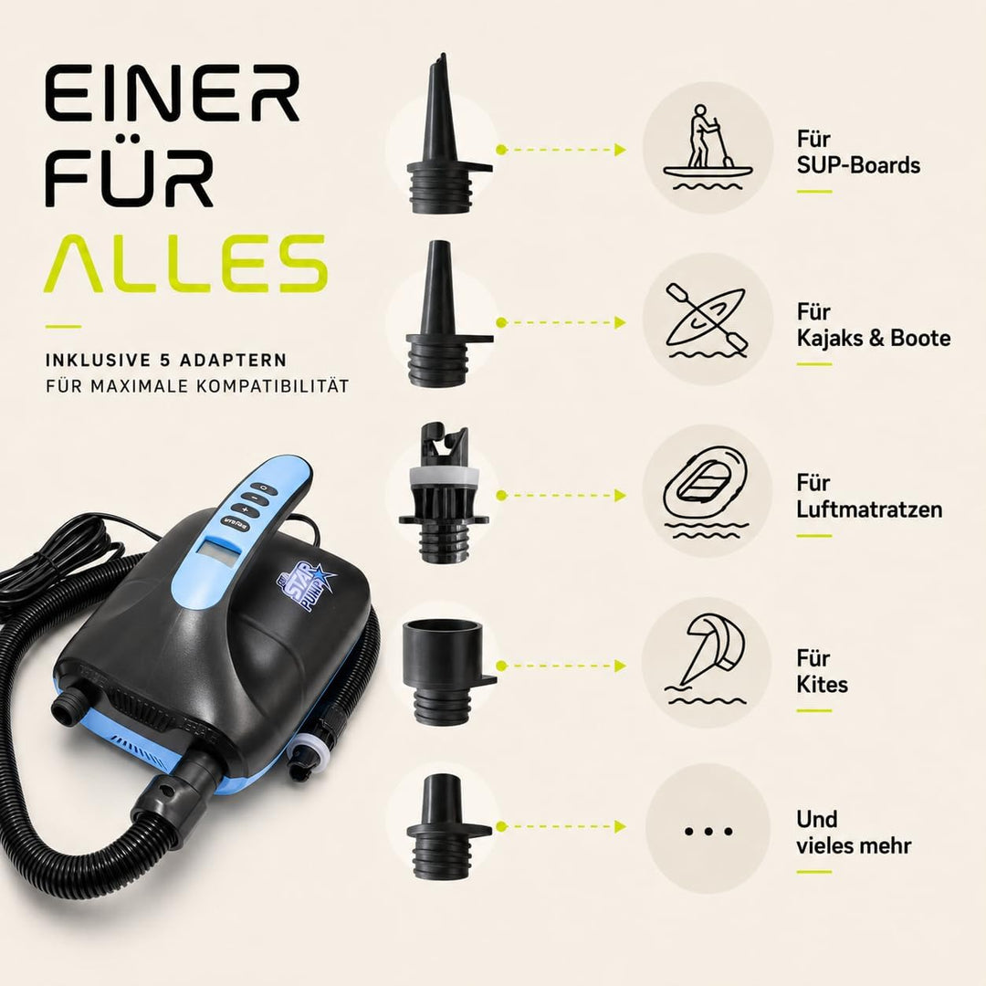 SkinStar elektrische SUP Board Pumpe Luftpumpe Kompressor Stand Up Paddle | Bis 20 PSI, automatische