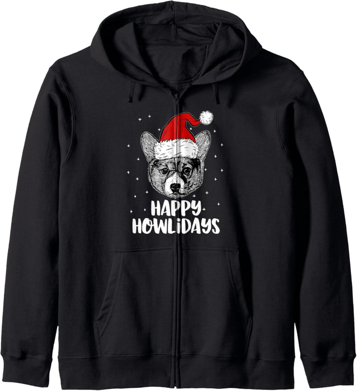 Corgi mit Weihnachtsmann-Mütze | Happy Howlidays Kapuzenjacke