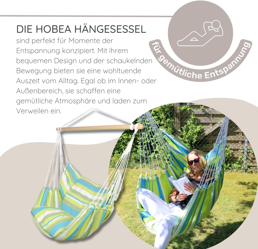 Hängesessel Hängestuhl Hängesitz mit 2 Kissenhüllen:L (bis 120kg belastbar), Farben Hängesessel: Bol