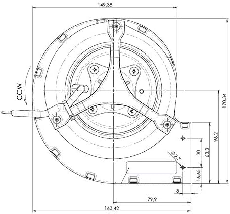 Easyricambi Zentrifugalventilator TRIAL CAD12R-001 für Pelletöfen, 164 mm Länge, 146x63 mm Mundstück
