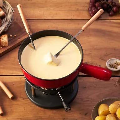Kisag Fondue Caquelon Gusseisen Fonduetopf Käsefondue rot Kachel 20 cm 2,0 l Adelboden