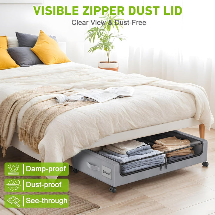 2 Stück Unterbett Aufbewahrungsbox 50L Unterbettkommode mit Rollen Bettkasten Organizer mit PVC deck