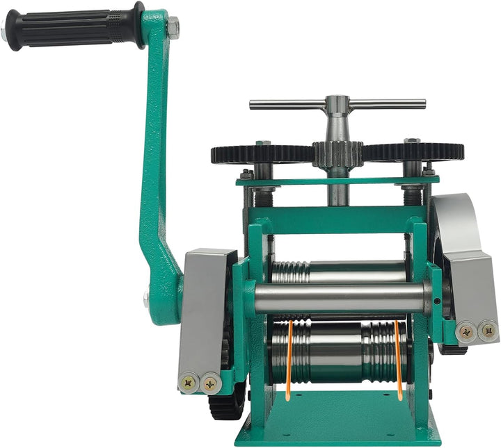 Schmuckwalzwerkmaschine, Manuelles Kombiwalzwerk mit Getriebe Walzeneinstellung Vierkant- und Halbru