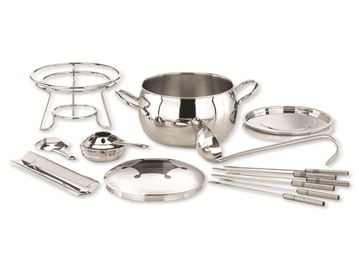 APS Fondue- und Feuerzangenbowle Set, Zuckerzange, Feuerzange, Fondue-Topf, Edelstahldeckel, hochgla