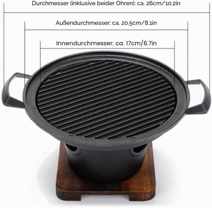 Hibachi Grill aus Gusseisen, Kleiner Tragbarer Rauchfreier Tischgrill, Japanischer Holzkohlegrill au