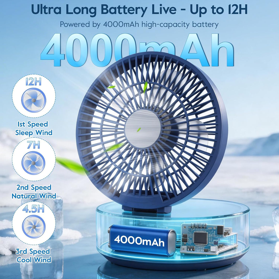 Leise USB Klein Ventilator, Tischventilator Sehr Leise und Starkem Luftstrom, Tragbarer Akku Batteri