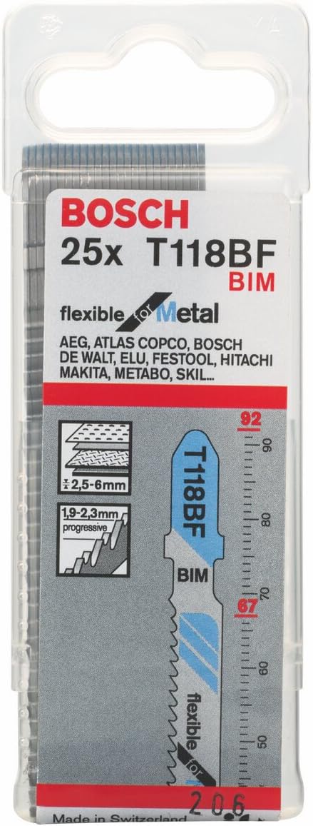 Bosch Professional 25x Stichsägeblatt T 118 BF Flexible for Metal (für Stahlbleche, Zubehör Stichsäg