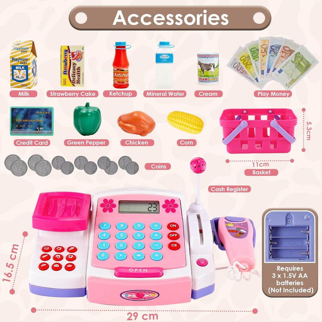 BUYGER Spielzeug Kasse Kinder mit Scanner Waage Mikrofon, Spielkasse mit Litchi und Sound, Kaufladen