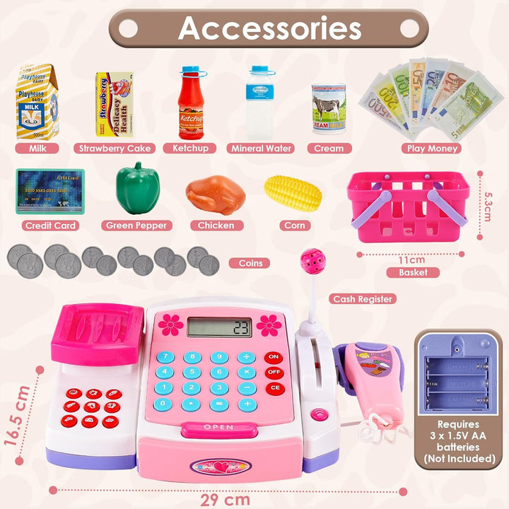 BUYGER Spielzeug Kasse Kinder mit Scanner Waage Mikrofon, Spielkasse mit Litchi und Sound, Kaufladen