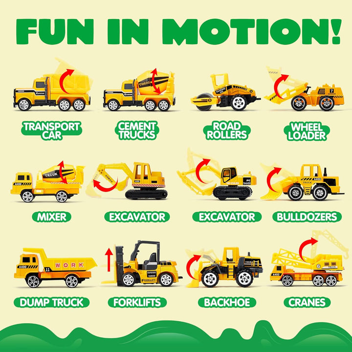 JOYIN 25-in-1-Spielzeugset aus Druckguss-Baufahrzeugen (einschliesslich Transporter, Bagger, Kipper,