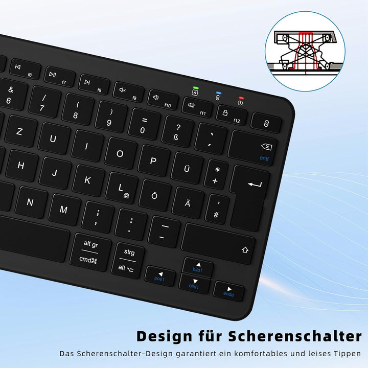 Qulose Kabellose Bluetooth Tastatur, Wiederaufladbare Mini Tastatur Type-C, Funk Tastatur, Ultraslim