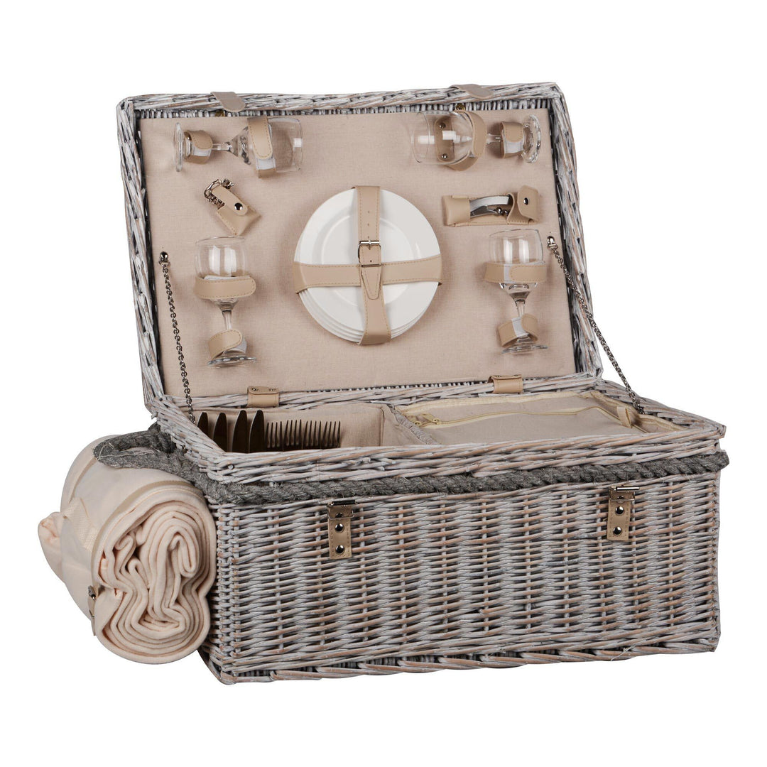UNUS Picknick Set 4 Personen mit Picknickkorb, Picknickdecke, Besteck und Geschirr