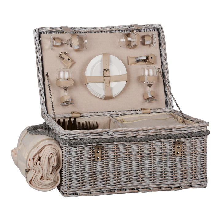 UNUS Picknick Set 4 Personen mit Picknickkorb, Picknickdecke, Besteck und Geschirr