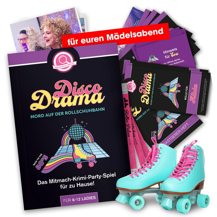 Disco Drama – Mord auf der Rollschuhbahn, Krimidinner für Frauen – für 6 – 12 Personen, für Mädchena
