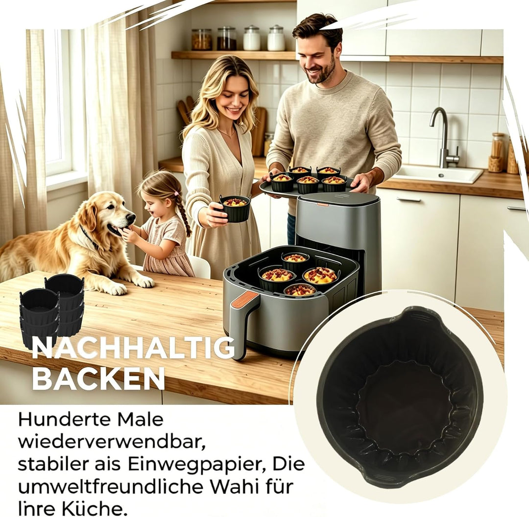 Silikonform Heissluftfritteuse, 4 Packungen ei Formen Kuchenform für Heissluftfritteuse, Airfryer Zu