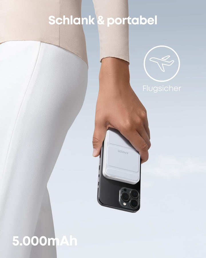 Anker 622 Magnetische Kabellose Powerbank (MagGo), 5000mAh Klappbare Magnetische Powerbank mit USB-C