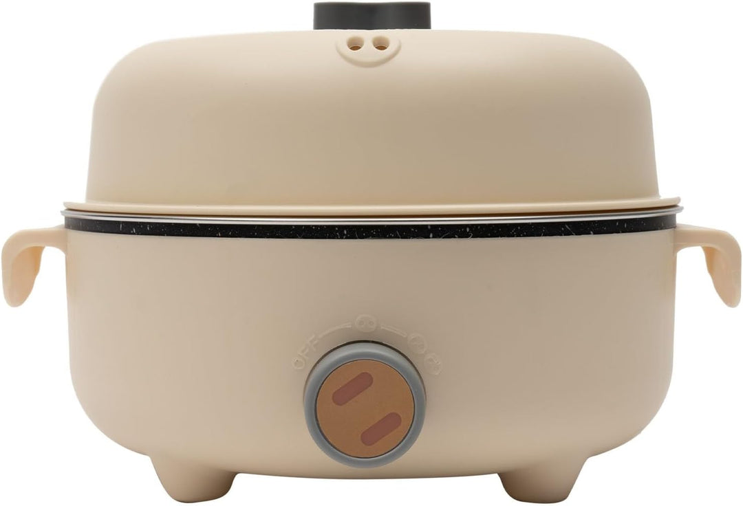 1.5L Elektrischer Hot Pot, Mini Multikocher mit Deckel, Khaki Dampfgarer