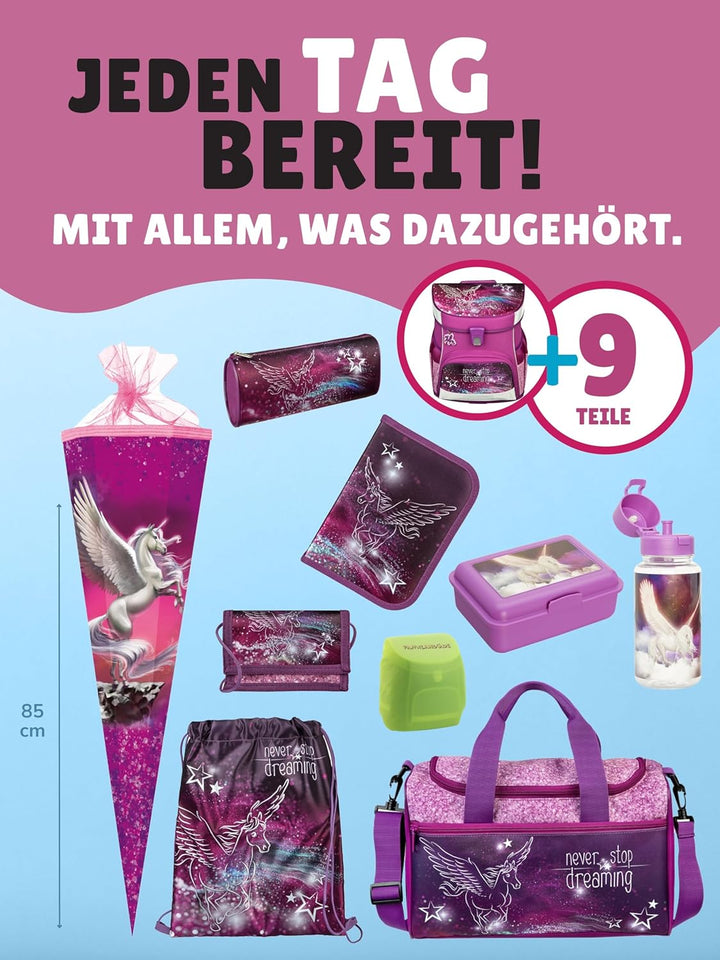 Familando - Scooli Campus Fit Schulranzen Set - 10-teilig mit Schultüte - Pegasus Violett - Ergonomi