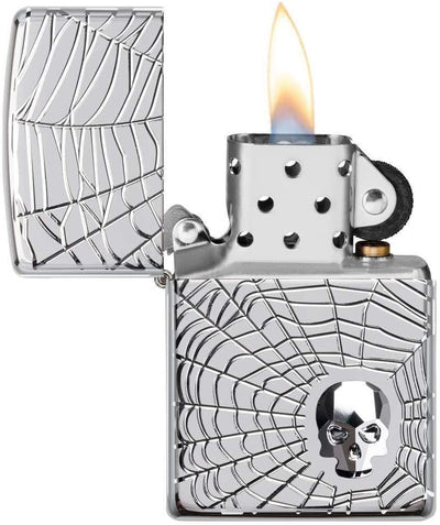 ZIPPO – Gold Skull Design - High Polish Chrome, Armor – Sturmfeuerzeug, nachfüllbar, in hochwertiger