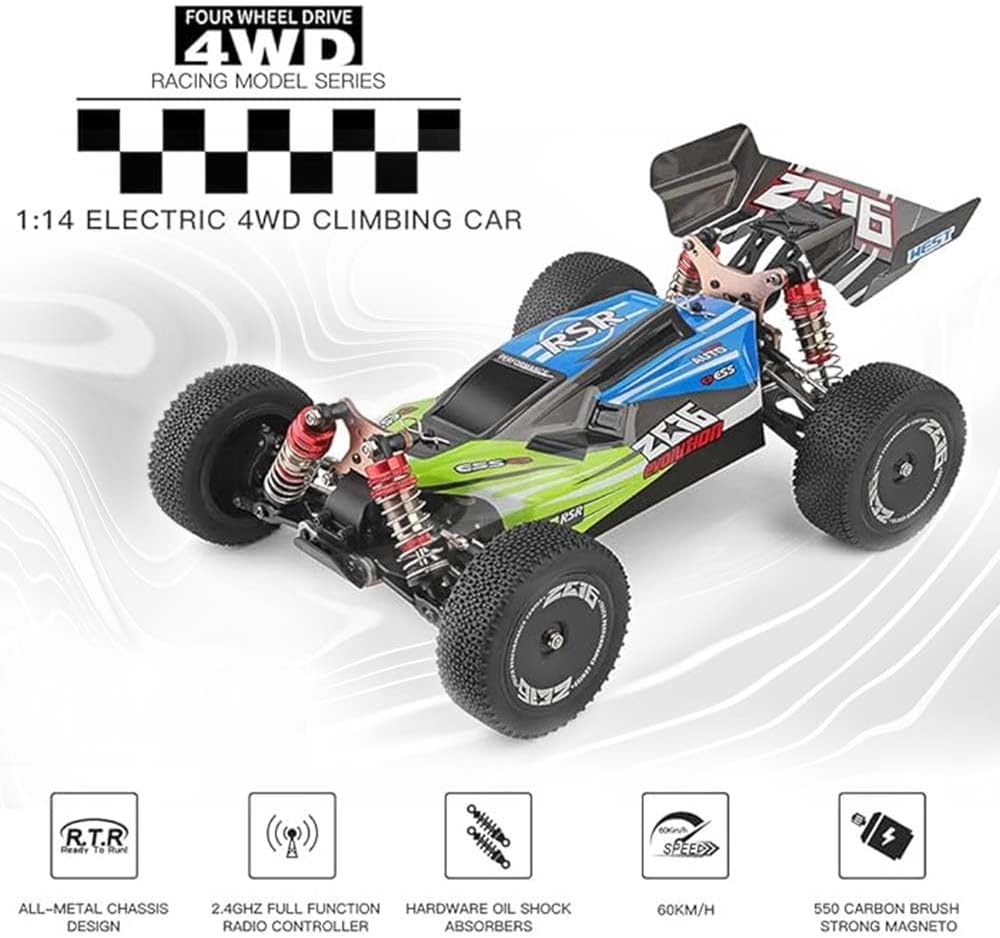 1:14 WLtoys 144001 Ferngesteuertes Auto, 60KM/H Hohe Geschwindigkeit RC Monstertruck für Erwachsene,