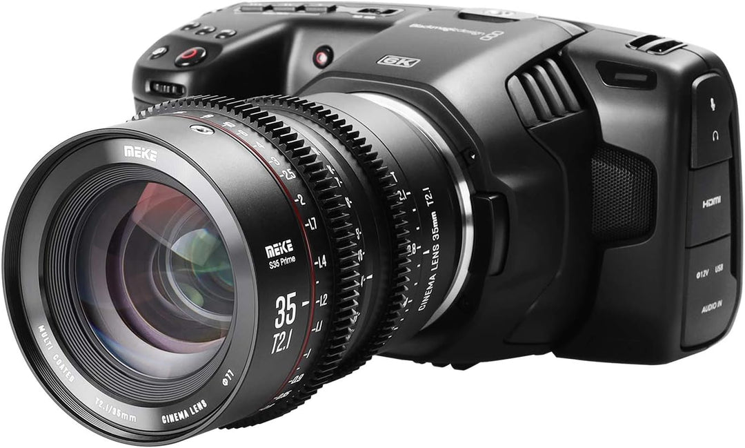 Meike 35 mm T2.1 S35 Manueller Fokus Weitwinkel Prime Cinema Objektiv für Canon EF Mount und EOS C10