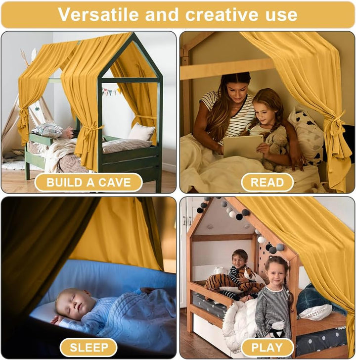 HOTUT Hausbett Himmel,2 Stück Betthimmel Babybett aus Musselin,Weich und atmungsaktiv Baldachin Kind