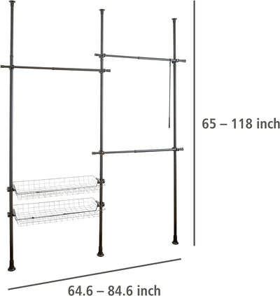 WENKO Teleskop-System Herkules Duo Schwarz matt, verstellbares Ordnungssystem, 3 Kleiderstangen/2 Ab