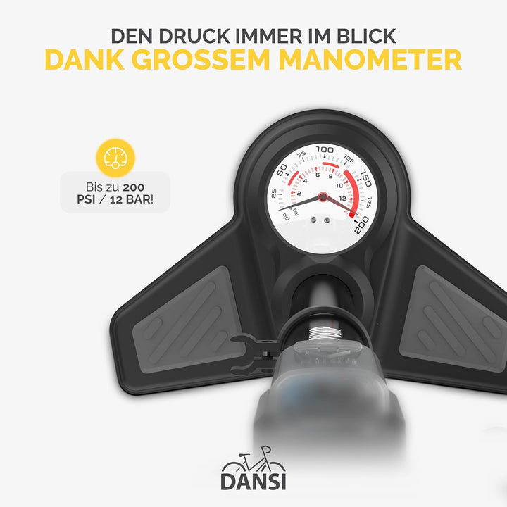 DANSI Standluftpumpe, Verschiedene Modelle, mit Adaptern, passend für alle gängigen Ventile, mit Man