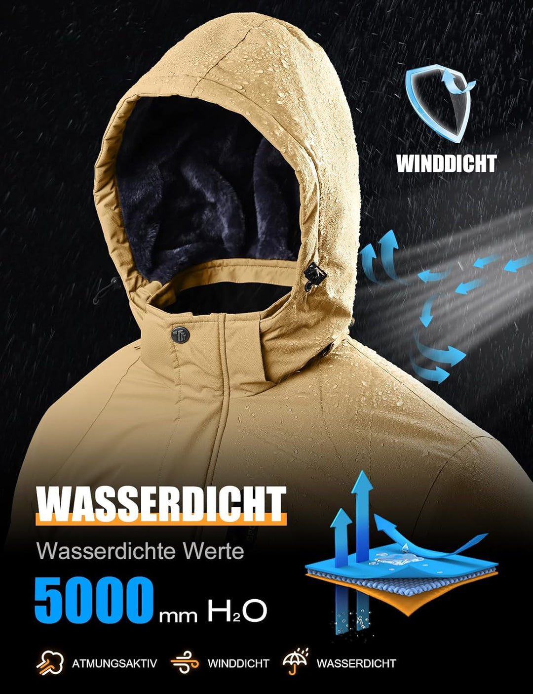 YSENTO Herren Winterjacke wasserdichte Warme Fleece Gefüttert Outdoor Softshelljacke Atmungsaktiv Sk