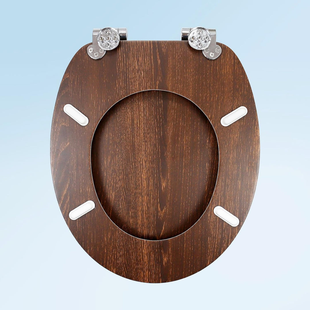 WC-Sitz mit Absenkautomatik, Toilettendeckel aus stabilem MDF-Holzkern, Verstellbare Scharniere aus