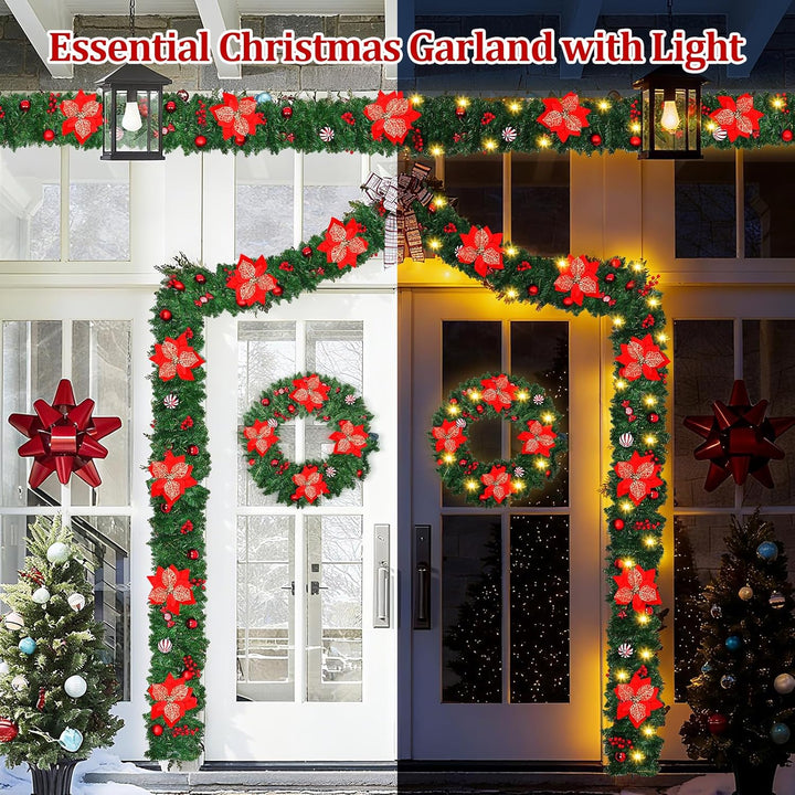 Timiyou Girlande Weihnachten 2.7m mit 30 LED-Lichtern Timer, Tannengirlande für Drinnen & Draussen,