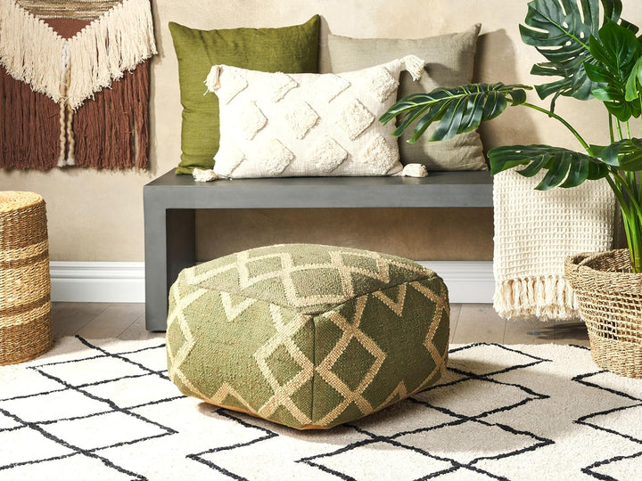 Pouf Jute und Wolle grün / beige quadratisch 50 x 50 x 30 cm orientalisch Gopi