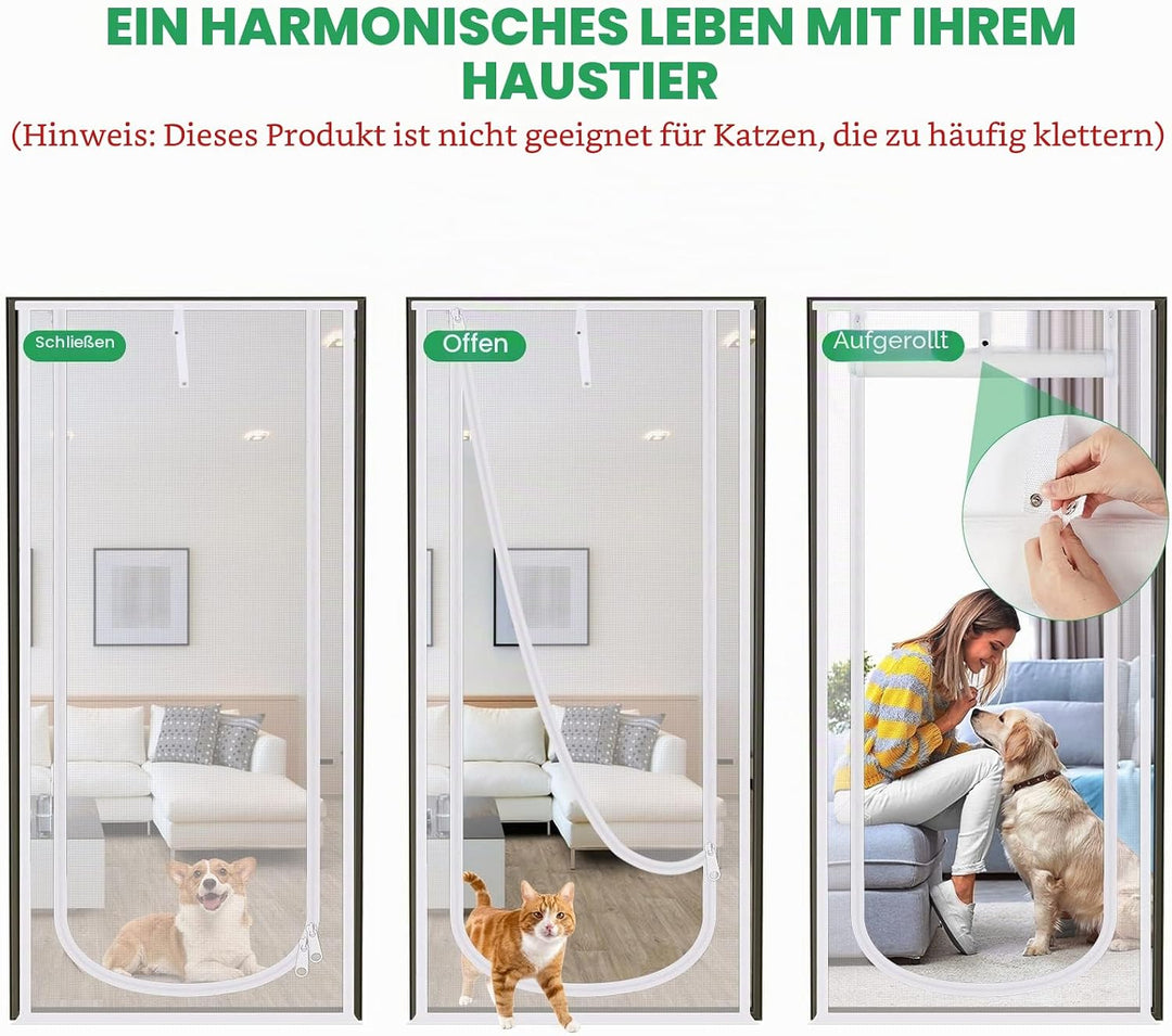 MYPIN Verbesserte Katzengittertür 80x208cm, haustiersichere Gittertür mit beidseitigem Reissverschlu