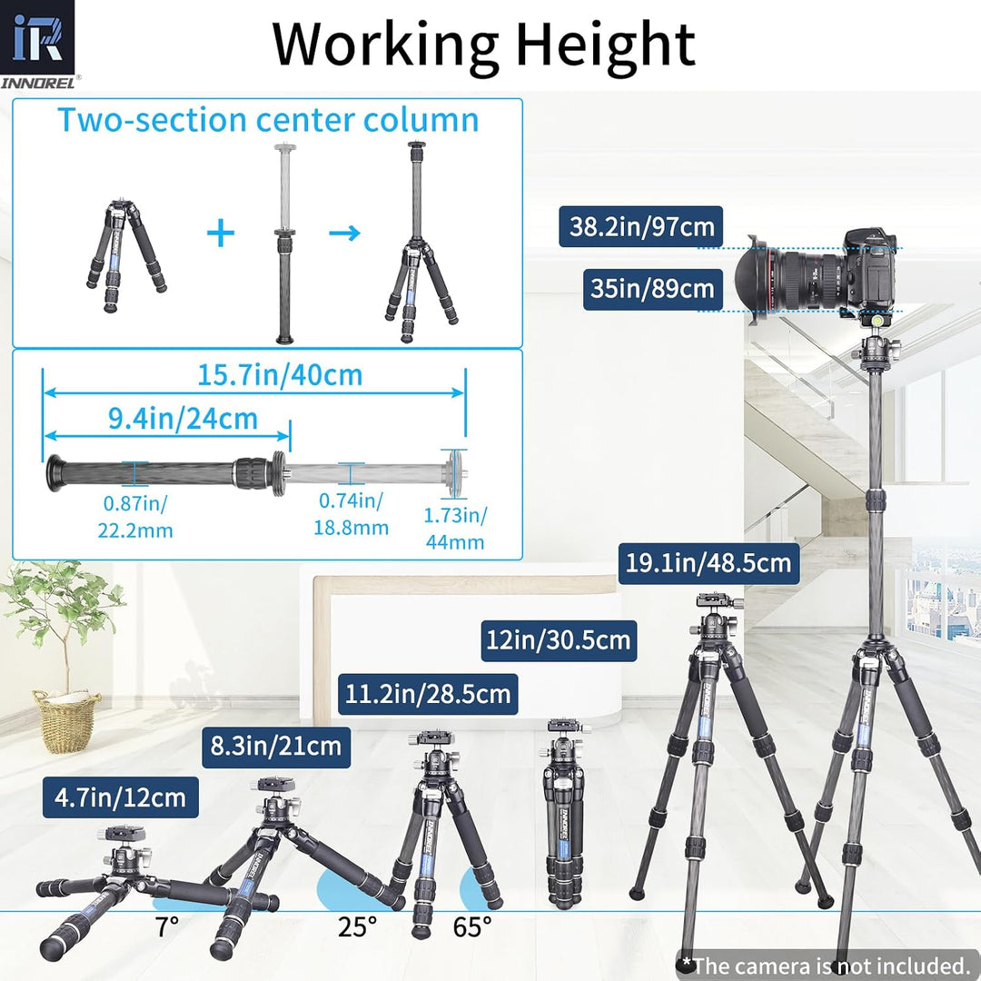 INNOREL CT223C 10-lagiges Kohlefaser-Tischstativ mit 28 mm niedrigem Profil-Kugelkopf und Mittelsäul