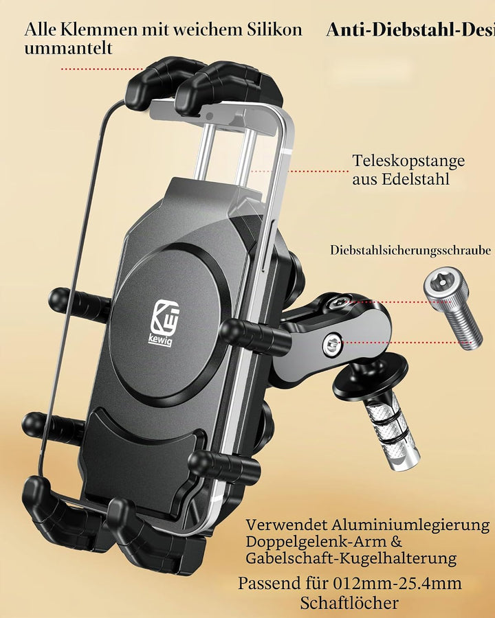 BRCOVAN Motorrad Gabelvorbau Handyhalterung mit Vibrationsdämpfer und Hochgeschwindigkeits-Sicherhei