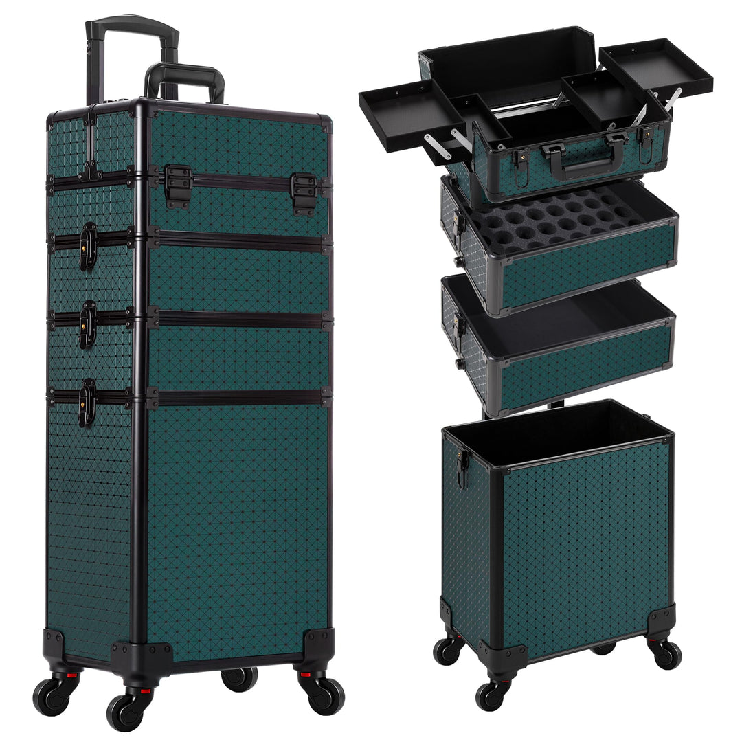 Arous 4-in-1 Professioneller Make-up-Zugkoffer, multifunktionaler Kosmetikwagen mit 360° drehbaren R