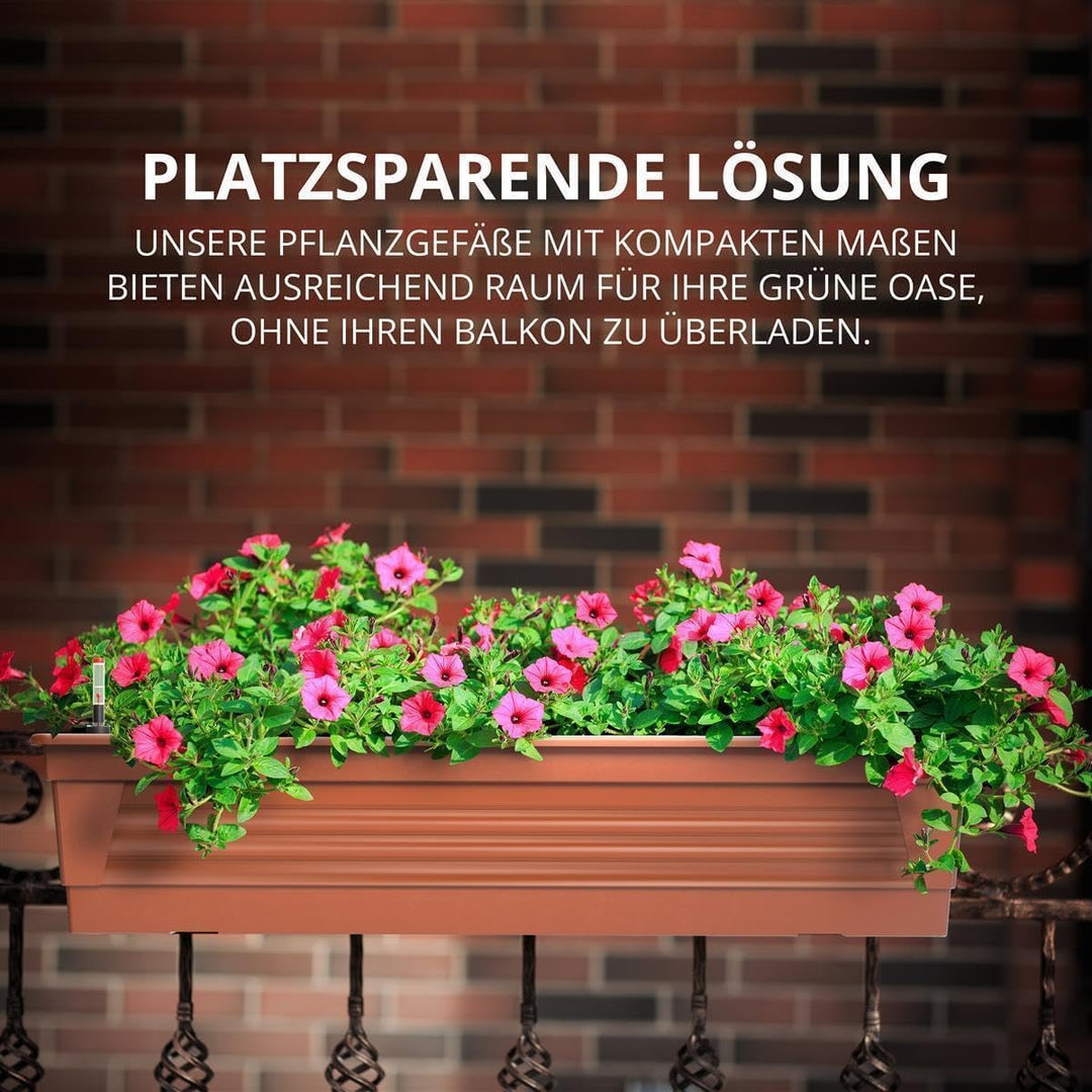 Blumenkasten Milano 3er Set 100 cm lang Farbe Terrakotta mit Wasserspeicher und Wasserstandsanzeige