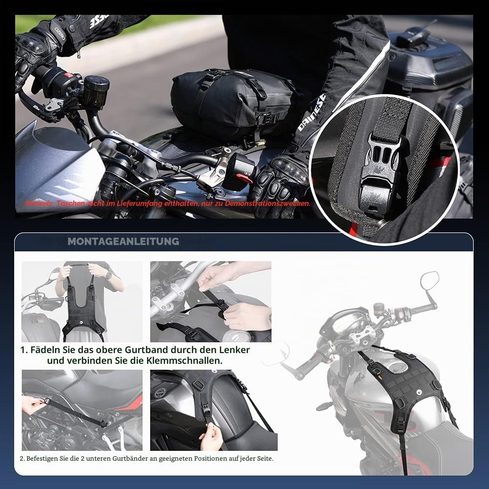 Rhinowalk Motorrad-Tankrucksack/Stossstangentasche, universelle Satteltaschen-Montagebasis Schwarz L