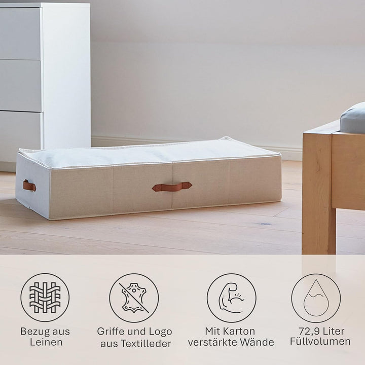 LOVE IT STORE IT Premium Unterbettkommode - Unterbett Aufbewahrungsbox für Bettwäsche - Aus Leinen-B
