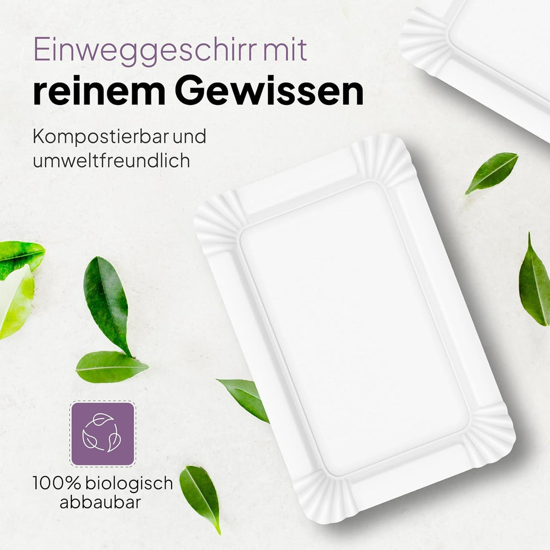 Inoverse 500 Stück Pappteller Weiss – Eckig 8x18 cm – Umweltfreundliche Einweg Teller aus Pappe, Par