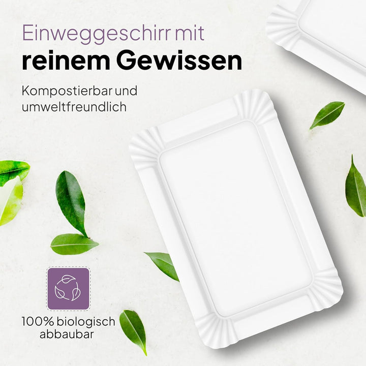 Inoverse 500 Stück Pappteller Weiss – Eckig 8x18 cm – Umweltfreundliche Einweg Teller aus Pappe, Par