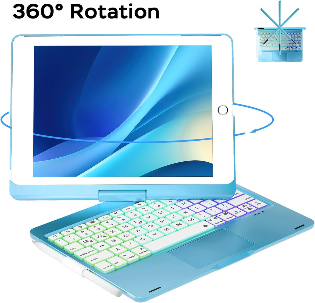 NOKBABO iPad 9. Generation Hülle mit Tastatur, um 360° drehbares Touchpad und 7-farbige Hintergrundb