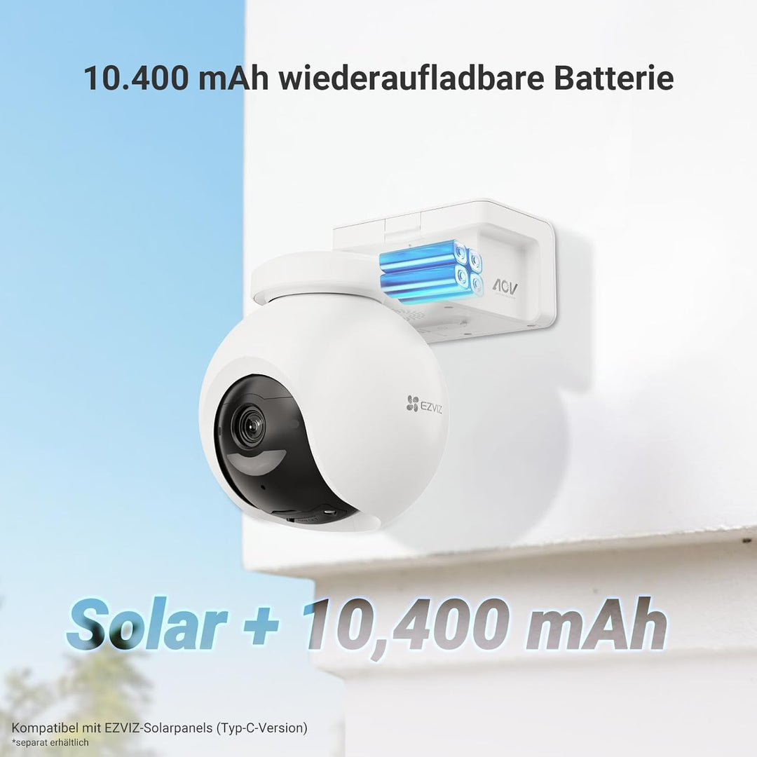 EZVIZ 4K PTZ Kabellose WLAN-Aussenkamera, 360° Solar/Akku Überwachungskamera Outdoor, Farbnachtsicht