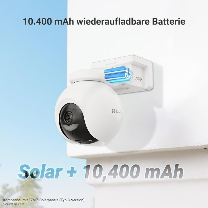 EZVIZ 4K PTZ Kabellose WLAN-Aussenkamera, 360° Solar/Akku Überwachungskamera Outdoor, Farbnachtsicht