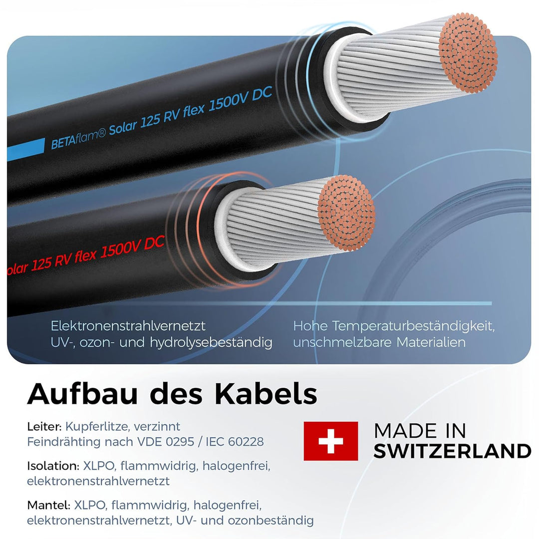 Solarkabel 2 x 10 Meter 4mm² mit Solarstecker (1/2/3/5/10m, 4mm²/6mm²) Stecker beidseitig montiert,