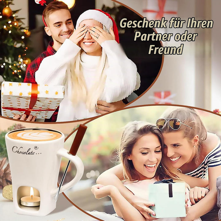 FEIGO Schokoladenfondue Tasse, 130ml Schokoladen Fondue Becher Set, Keramik Schokoladen-Hot-Pot-Schm